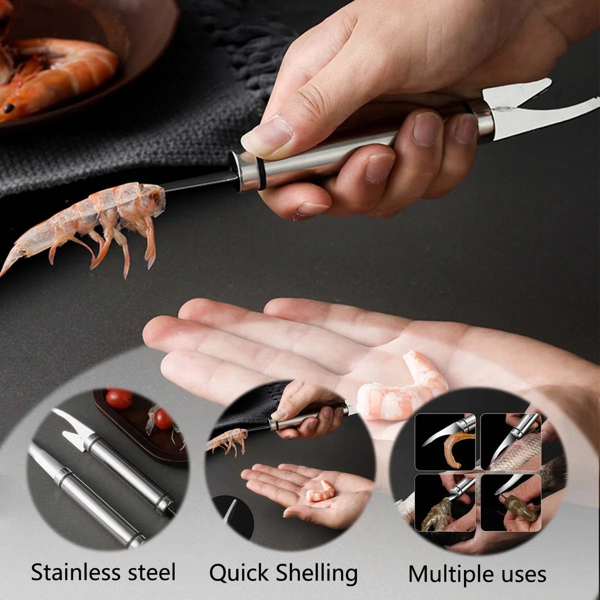 3 Pezzi Shrimp Peeler, Set di Coltello Gamberi All In 1, Coltello per Gamberi in Acciaio Inox, 5 In 1 Pela Gamberi, Forbici di Gamberetti Sbucciati per Prodotti Come Gamberi e Pesce