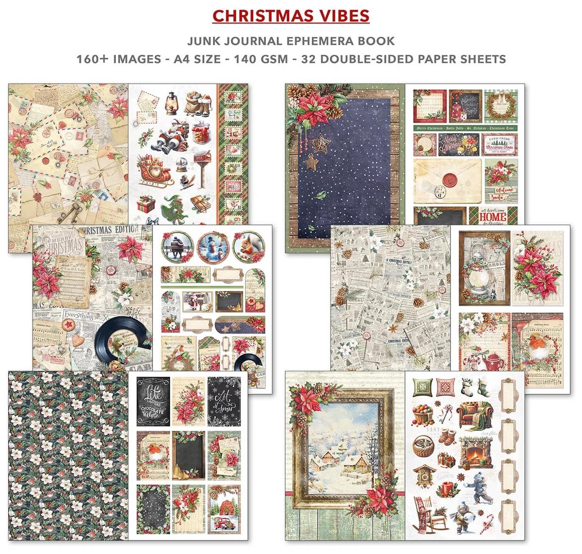 Ciao Bella Junk Journal Ephemera Book - Collage,Scrapbooking, Card Making (Christmas Vibes)