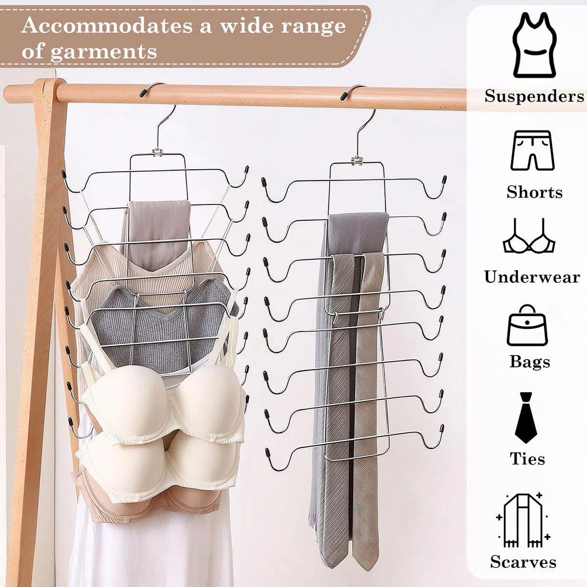 Grucce Appendiabiti Multistrato Antiscivolo, Appendiabiti Pieghevole per reggiseno a 8 Livelli, Appendino per Canotta Metallo, Pieghevole Grucce Appendiabiti Salvaspazio Reggiseno, per Reggiseno, Pigi