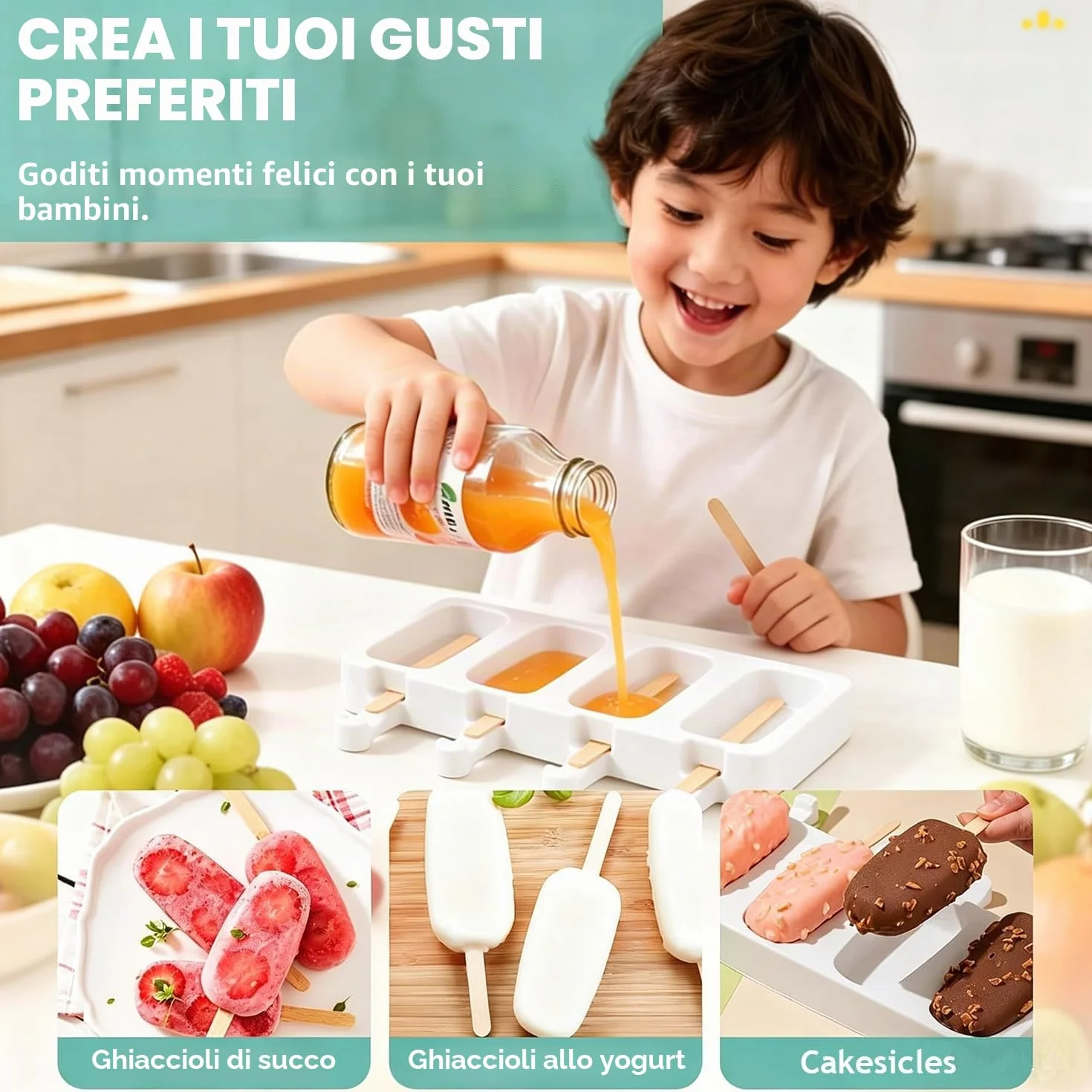 Stampi per Ghiaccioli in Silicone 2 Set con 100 Bastoncini e Coperchio, Formine Ghiaccioli senza BPA, Grande