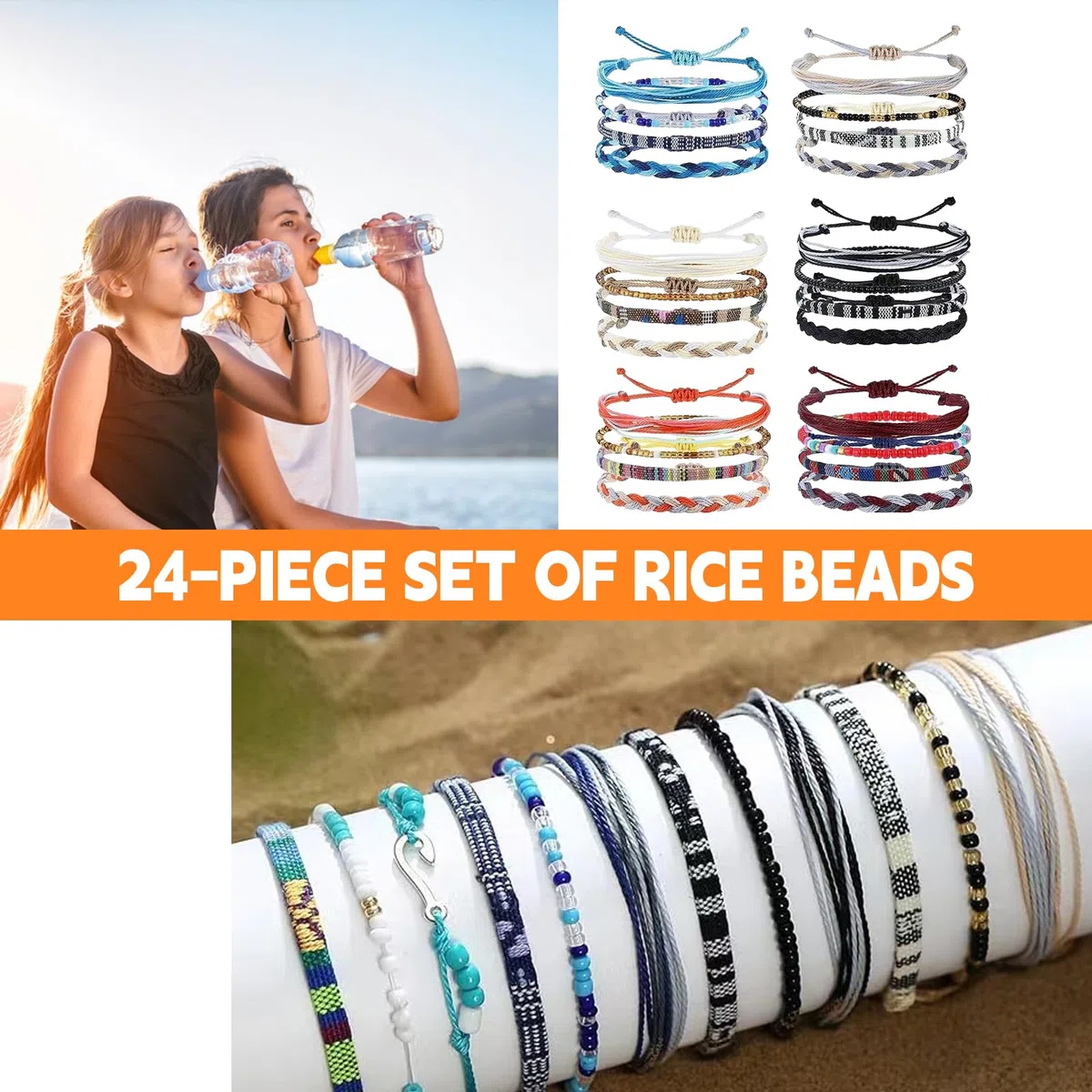 24 bracciali dell'amicizia, regolabili, realizzati a mano, in tessuto, stile boho, per uomo e donna