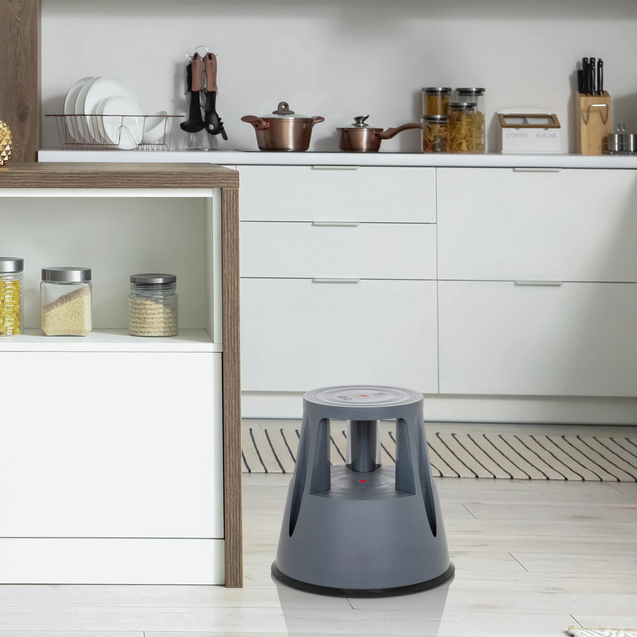 hjh OFFICE TIO-M I 830001 - Sgabello in plastica con base di elefante, certificato T?V, altezza 42 cm, portata fino a 150 kg, con ruote, colore: Grigio