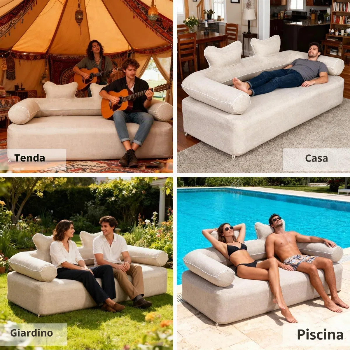 Divano Gonfiabile ad Aria 2 Posto con Pompa, Alta Qualità Robusto, Copertura Esterno in Tessuto Rimovibile Lavabile, Adatto per Campeggio, Casa, Giardino, Festival Musicale ecc.