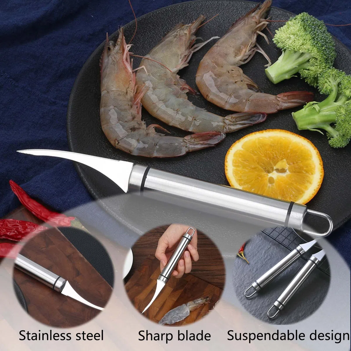 3 Pezzi Shrimp Peeler, Set di Coltello Gamberi All In 1, Coltello per Gamberi in Acciaio Inox, 5 In 1 Pela Gamberi, Forbici di Gamberetti Sbucciati per Prodotti Come Gamberi e Pesce