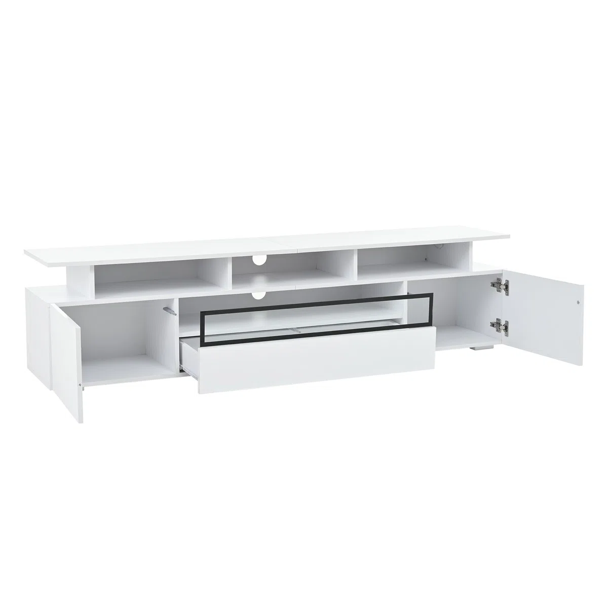 Mobile TV, 180 x 38 x 45 cm, con 2 armadi e 1 cassetto, basso con LED e 10 ripiani, adatto per TV da 75 pollici