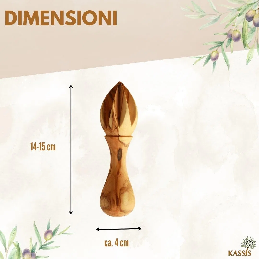 KASSIS Spremiagrumi in legno d'ulivo per succo fresco, per lime, per arance, fatto a mano 14 cm