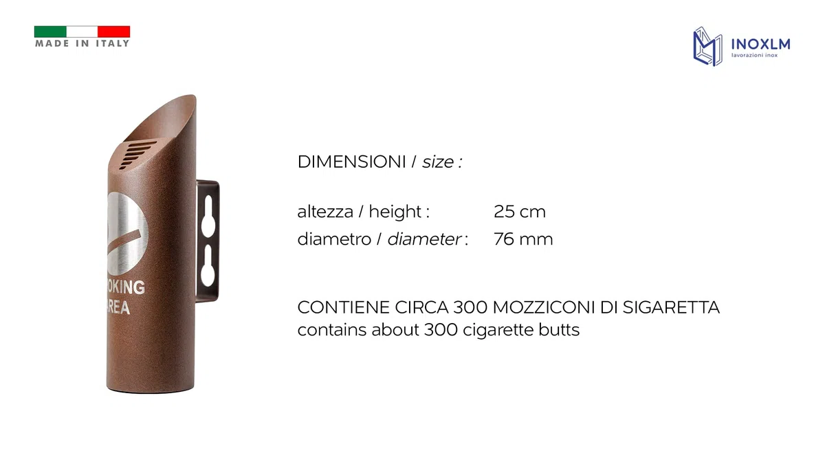 INOXLM Posacenere Portacenere in Acciaio Inox da Esterno Made in Italy da Parete a Muro per abbellimento per Pub Bar Pizzeria Ristorante portasigarette SLIM CORTEN
