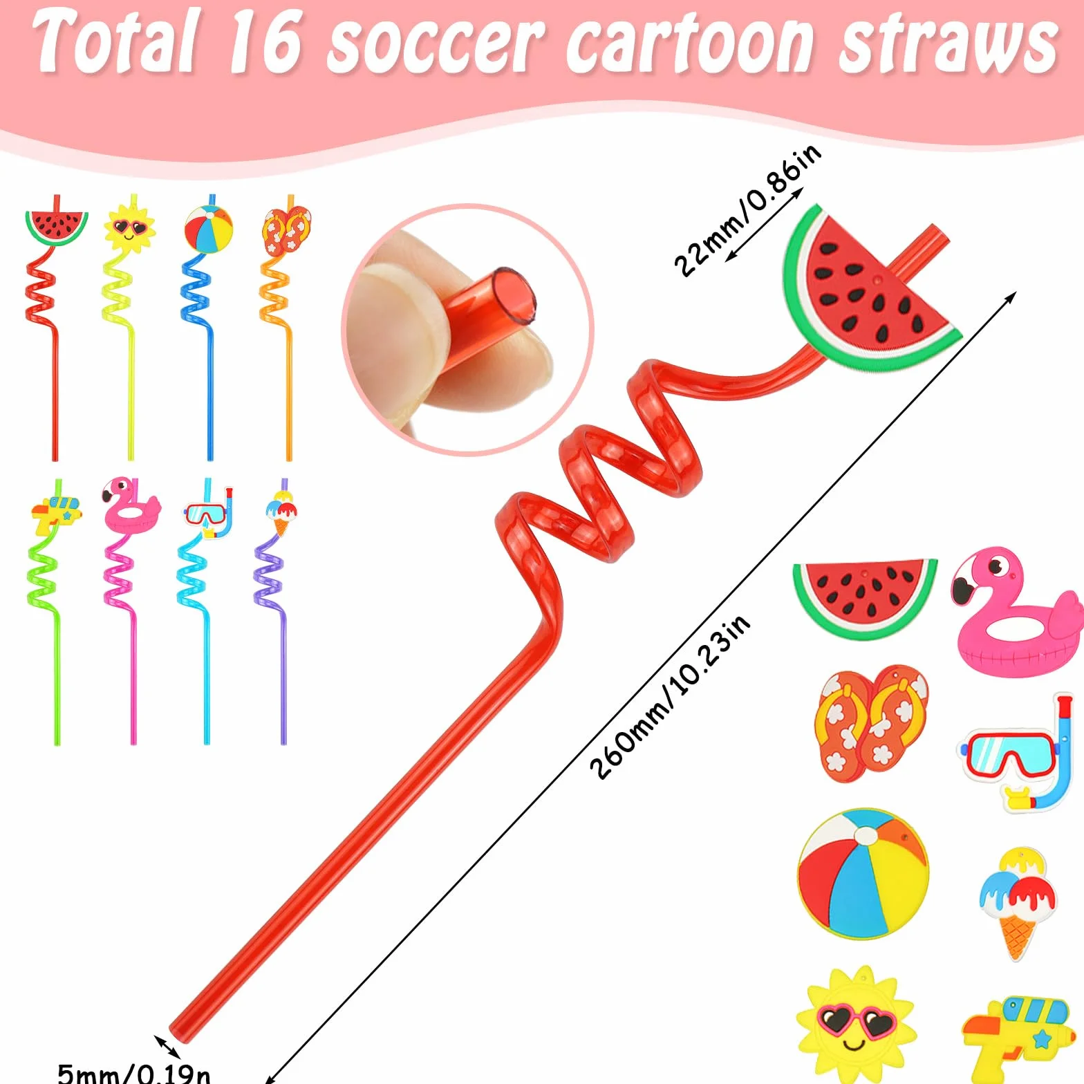 Cannucce Cocktail Plastica Riutilizzabili Cannuccia Riutilizzabile Bambini 16 Pezzi Reusable Straw Spesse Cannucce Carta Colorate Lunghe per Feste di Piscina Cannuccia Plastica (Estate)