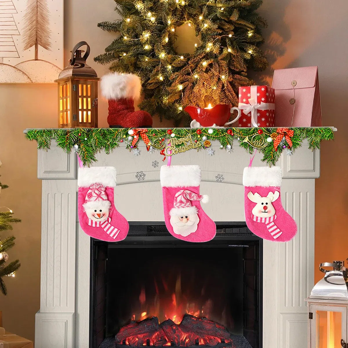 3 PCS Mini Calze Natalizie da Appendere, 17x9cm Piccoli Calze di Natale, Rosa Personalizzate Calza Befana Vuota, Candy Sacchetti Regalo per Albero di Natale Decorazione