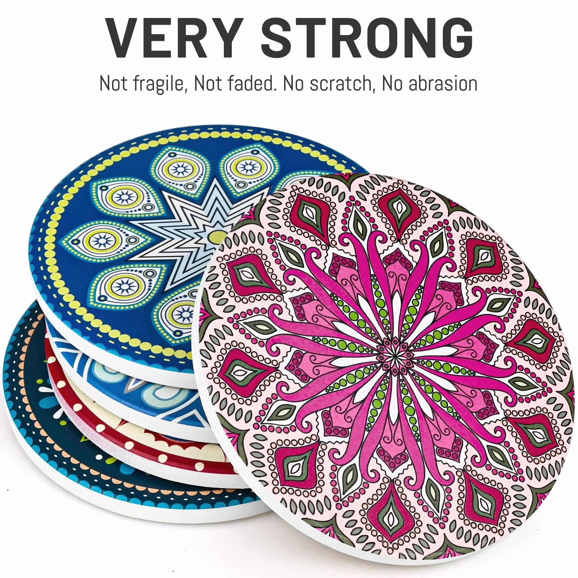 Set di 8 sottobicchieri mandala, ceramica, rotondi, supporto, assorbenti, base sughero antiscivolo, tappetino pietra ceramica, tazze, bicchieri da vino, cucina, bar, 10 cm