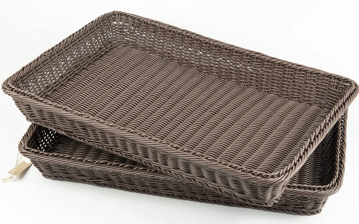 SOLAPOLLO - 2 cestini per il pane rettangolari in vimini, grandi, rettangolari, per cucina, espositori per alimenti da tavolo (grande, 60 x 40 x 8 cm, marrone)