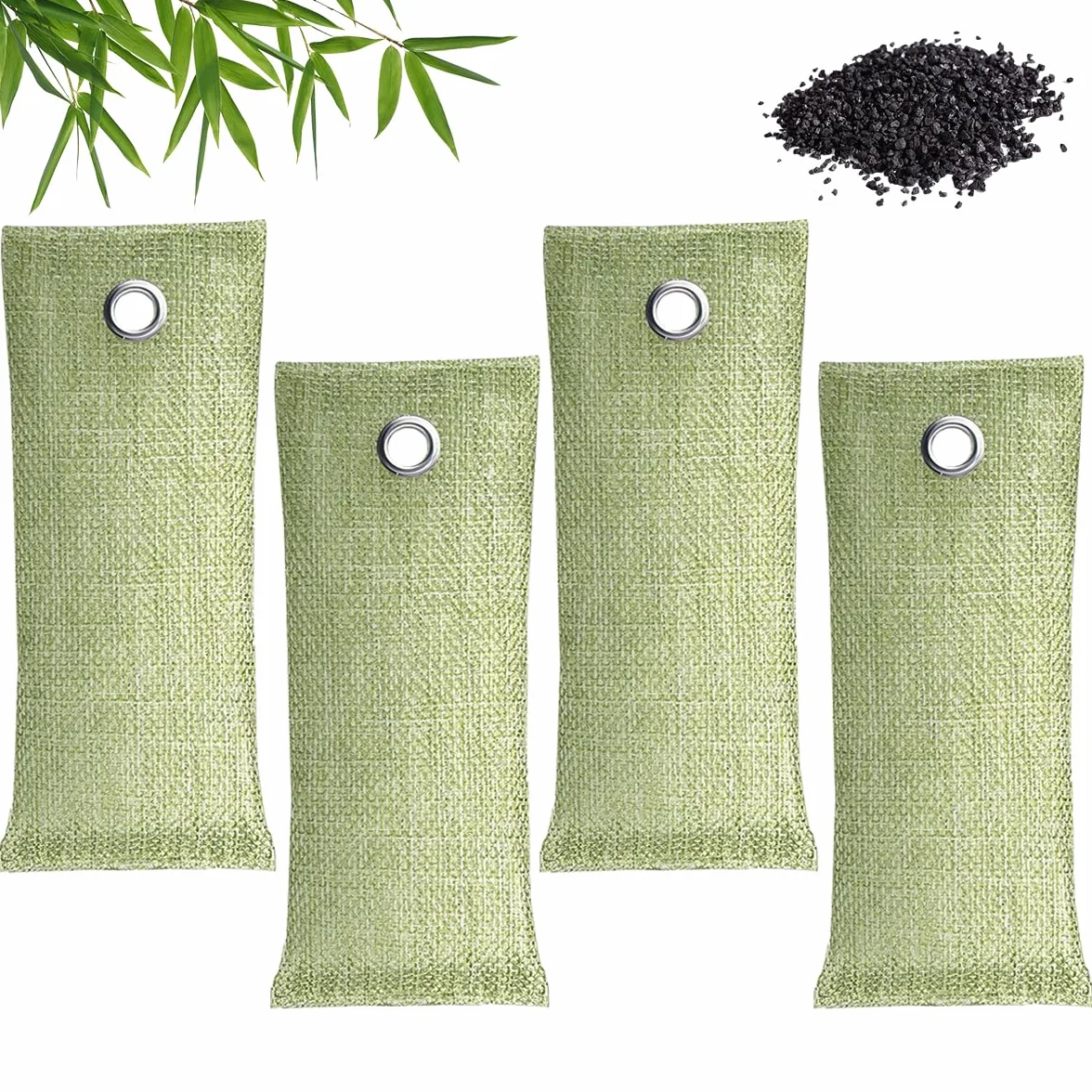 4 Pack Sacchetto Carbone Bambù, 75g Assorbitore di Odori a Carbone Attivo, Purifica d'Aria Sacchetti di Carbone Naturale, Sacchetti Antiodore Scarpe, per Casa, Auto, Cucina, Scarpe, Servizi Igienici