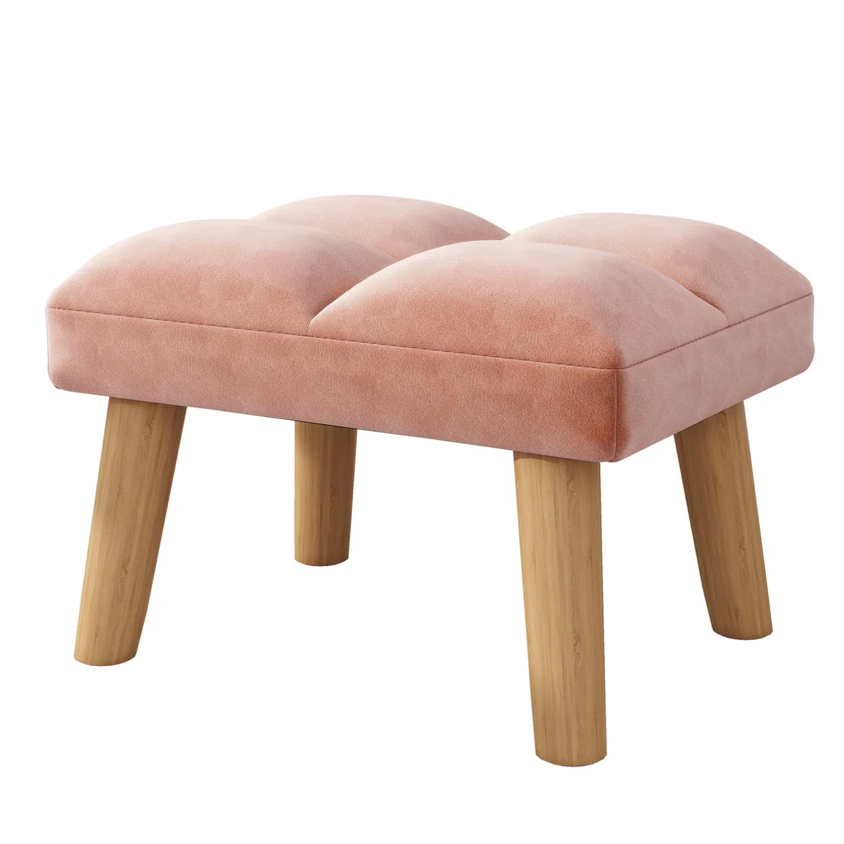 YMYNY Poggiapiedi sotto la scrivania, piccolo sgabello ottomano con gambe in legno, moderno poggiapiedi imbottito in velluto, poggiapiedi per soggiorno, ingresso 40 x 30 x 27 cm, rosa, HBD032P