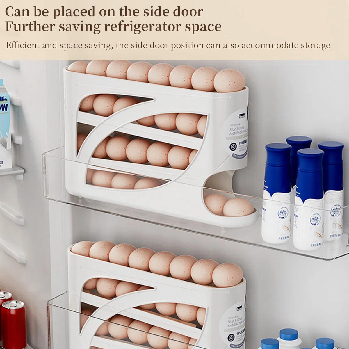 Portauova a 4 livelli per frigorifero, organizer per uova con design scorrevole, vassoio salvaspazio per 30 persone, contenitore impilabile per frigorifero e cucina (bianco)
