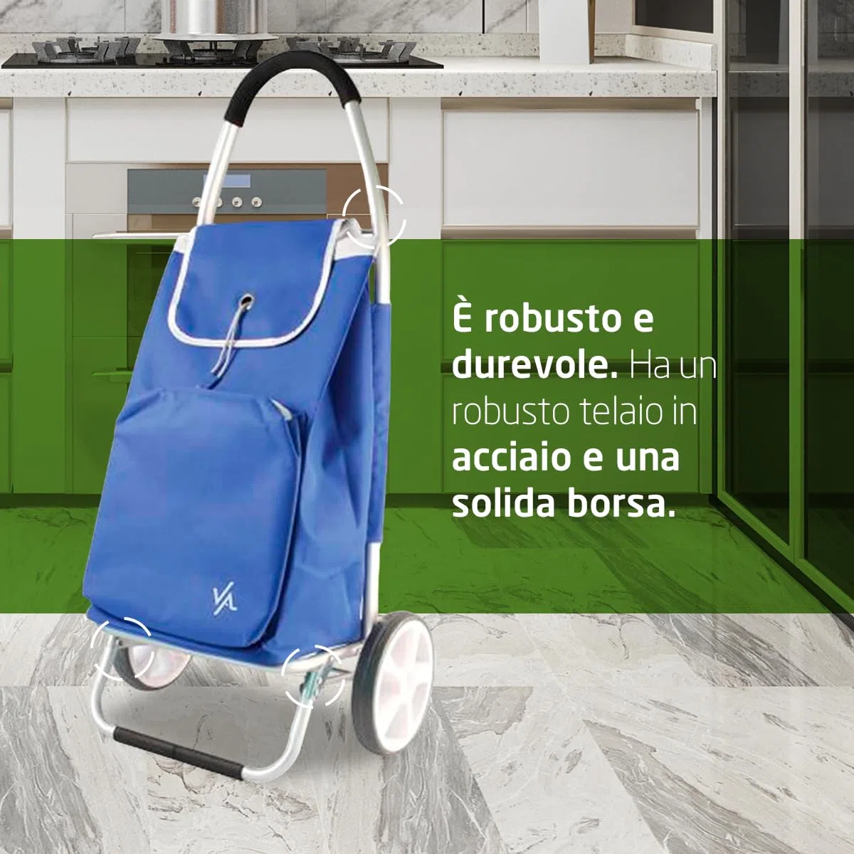 Amig - Carrello della spesa a 2 ruote - Borsa regolabile - Alluminio leggero - Carico massimo 15 kg - Capacità 50 l - Dimensioni: 95 x 45,5 x 12 cm - Colore: Blu