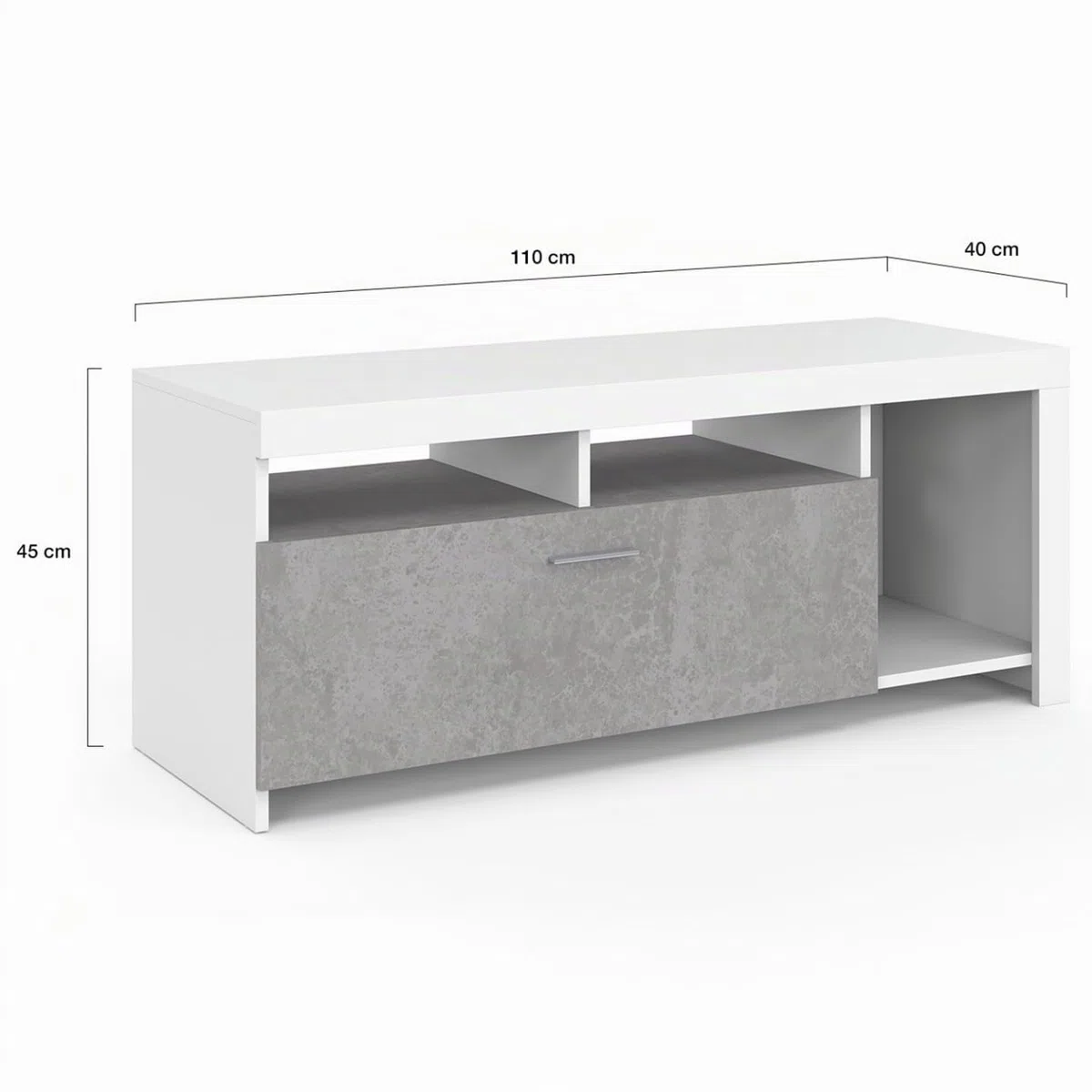 IDMarket - Mueble TV MALO blanco 110 cm y armario de hormigón