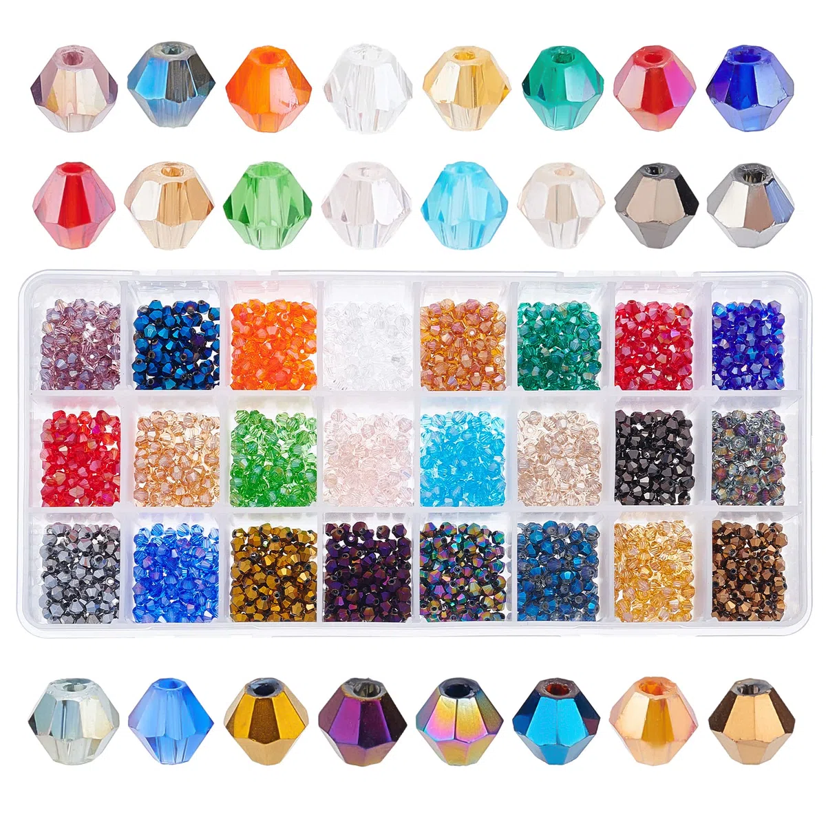 PH PandaHall 2208~2304pz Perline di Vetro Sfaccettato 24 Colori Perline di Cristallo, 4mm Perlines Distanziatrici Placcato Arcobaleno per Braccialetti Collana Gioielli Fai Da Te, Foro: 1 mm