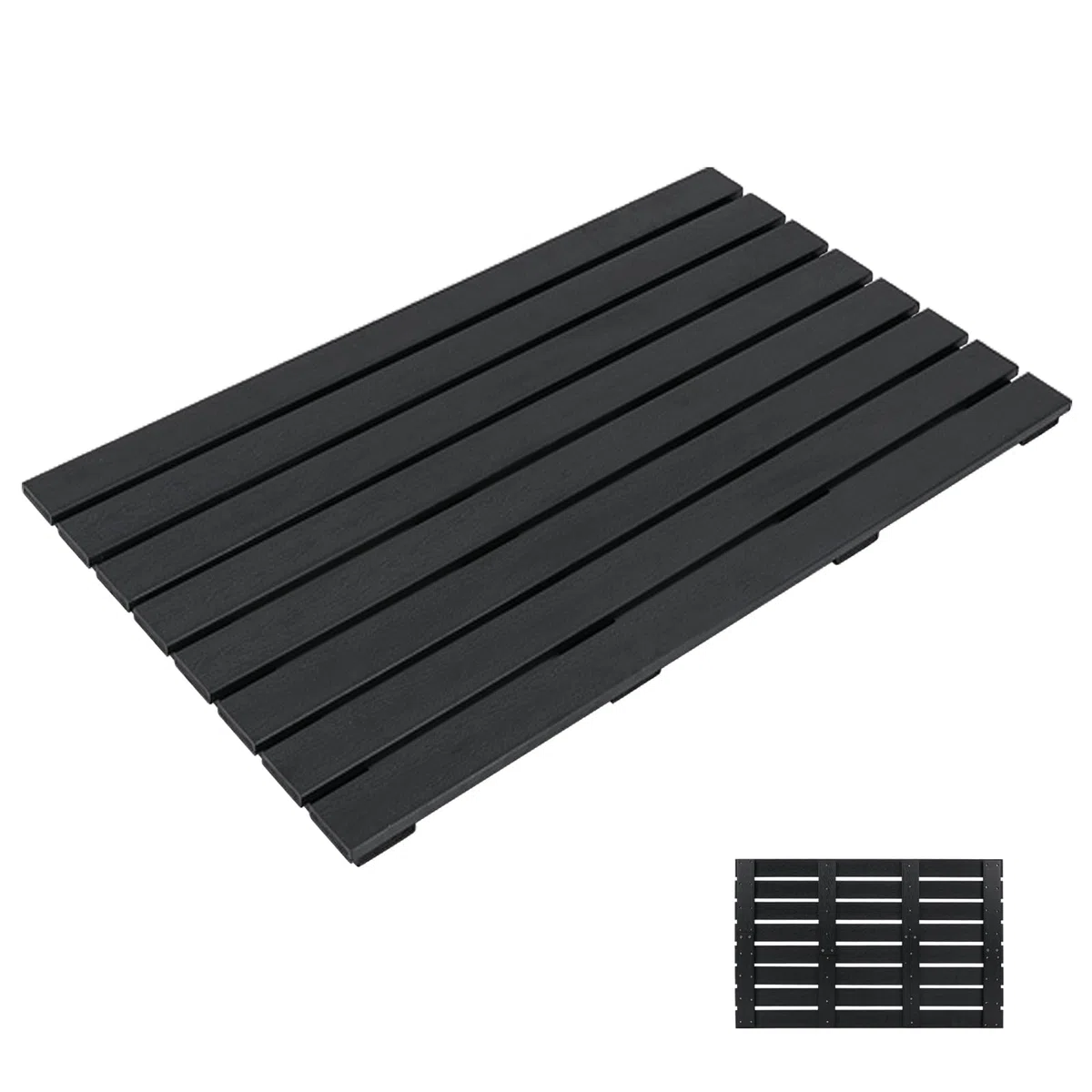 SOARS Tappetino doccia antiscivolo, griglia per esterni e interni, 100 x 60 cm, materiale WPC impermeabile e robusto, finitura effetto legno, carico 150 kg, per bagno, piscina, ingresso, nero