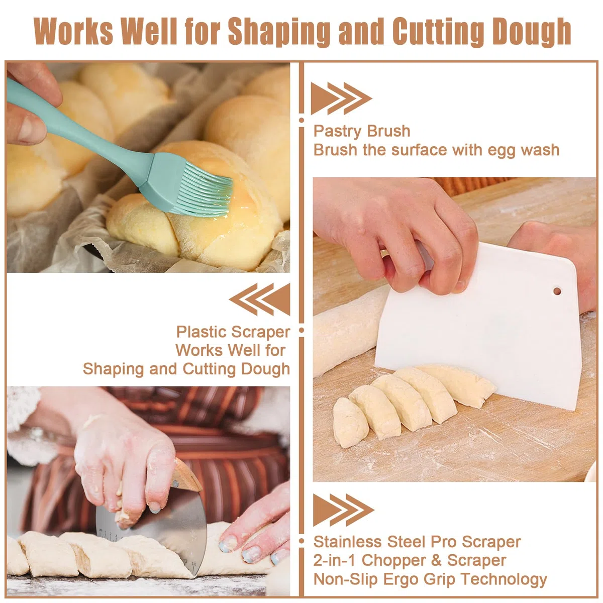 Set di 6 Taglierino per Pane - incl. Lama per Pane con 10 Lametta Sostituibili & Custodia Protettiva, Frusta Danese a Mano, 2 Spatola per Pasta, Pennello, Accessori per Panificazione