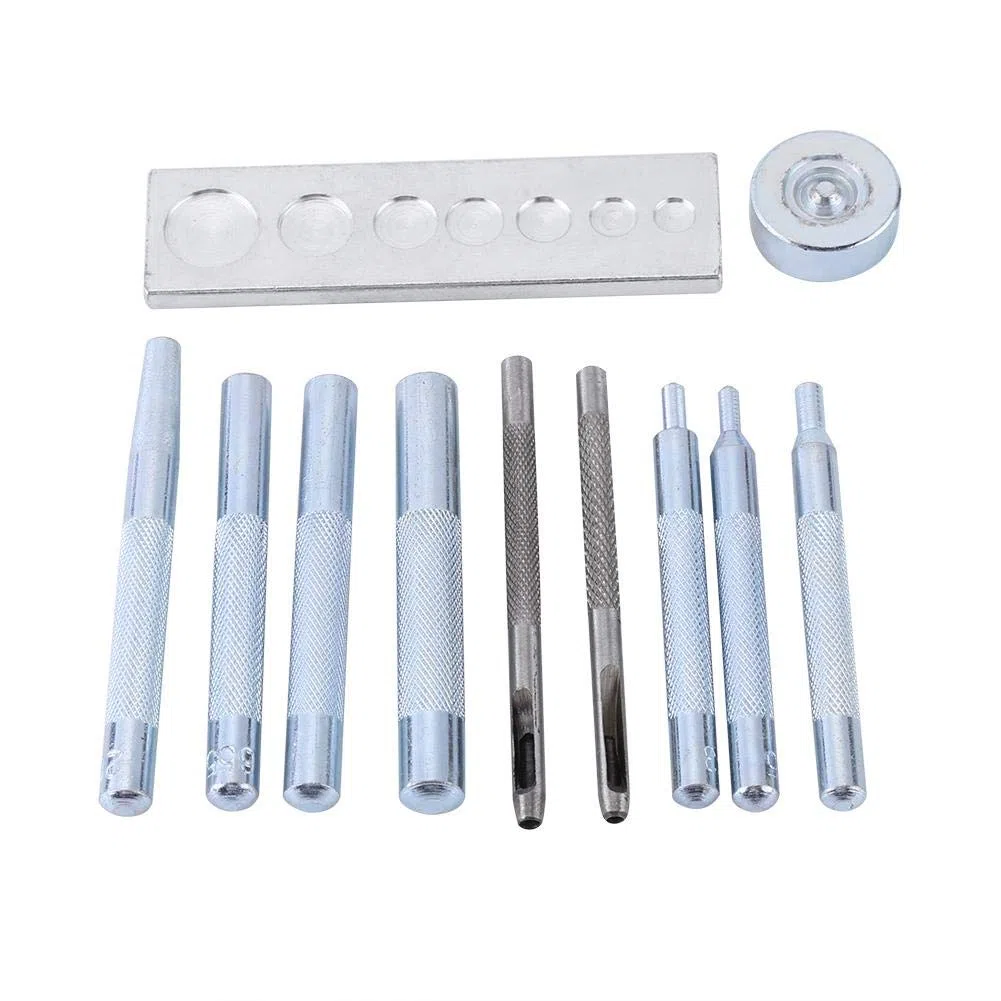 Walfront 11 pz/Set DIY Leathercraft Die Punch Kit Rivet Setter Tool, con Fondo per Punch Hole And Install Rivet Button