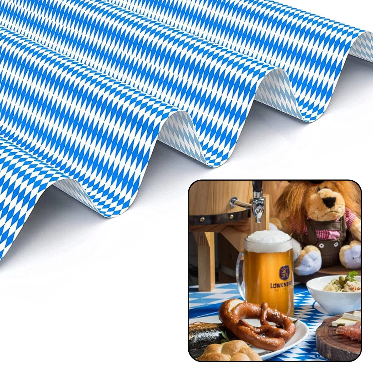 AhfuLife 4Pcs Tovaglia Oktoberfest, Decorazione da Tavola Bavarese, 137x274 cm, Griglia a Rombi Bavarese Blu e Bianca, Tovaglia Impermeabile Monouso per Oktoberfest, Feste Della Birra