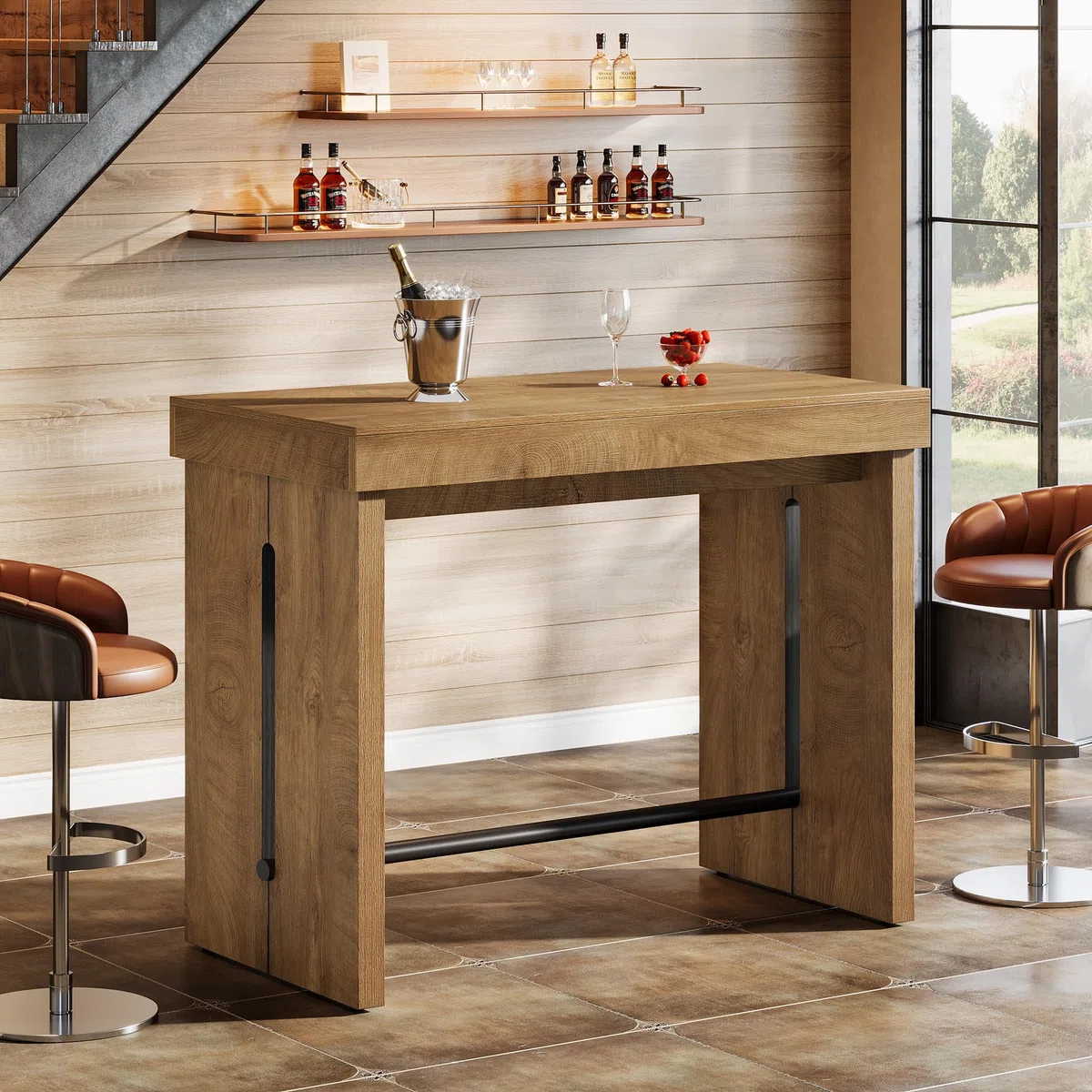 Tribesigns Tavoli da bar rettangolari in legno con poggiapiedi, 105x50x95 cm, tavolo da colazione alto, piccolo bancone da bar, bistrot, cucina per casa, sala da pranzo e soggiorno