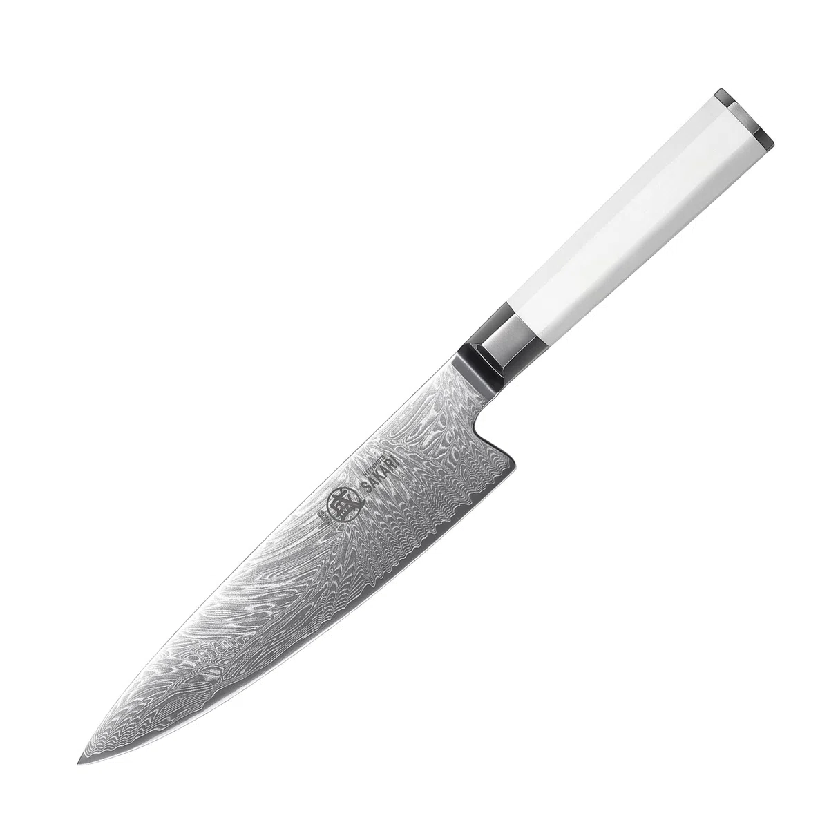 MITSUMOTO SAKARI Coltello da Cucina Giapponese Damasco, 8 Pollici - Lama in Acciaio VG-Pro Estremamente Affilato, Taglio Preciso per Carni e Verdure, Manico Ergonomico G10 con Presa Comfort