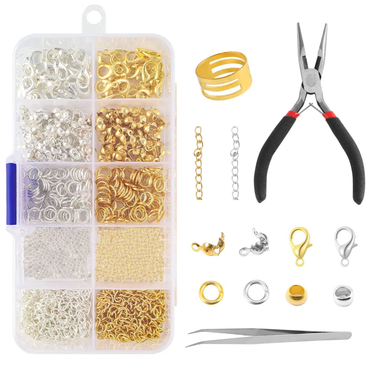 Set di 583 chiusure per bracciali, chiusure per catene, chiusure per braccialetti di perle, fai da te con pinza per gioielli, pinzette