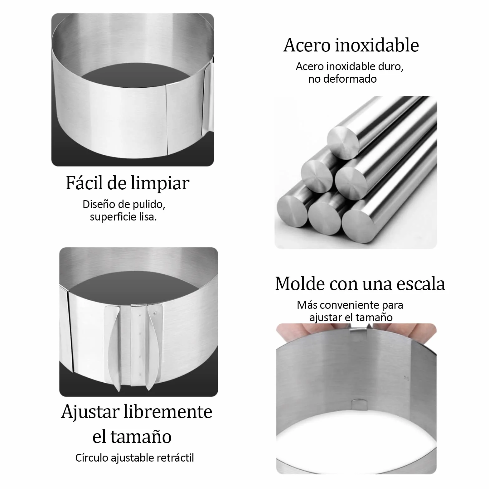 2 pcs Anello per Torta in Acciaio Inossidabile,Diametro Regolabile da 16-30cm(6-12 Pollici),DIY Stampo Circolare per Pan di Spagna,Dolci,Pasticceria,Torte Mousse(1 Anello Rotonda + 1 Rettangolare)