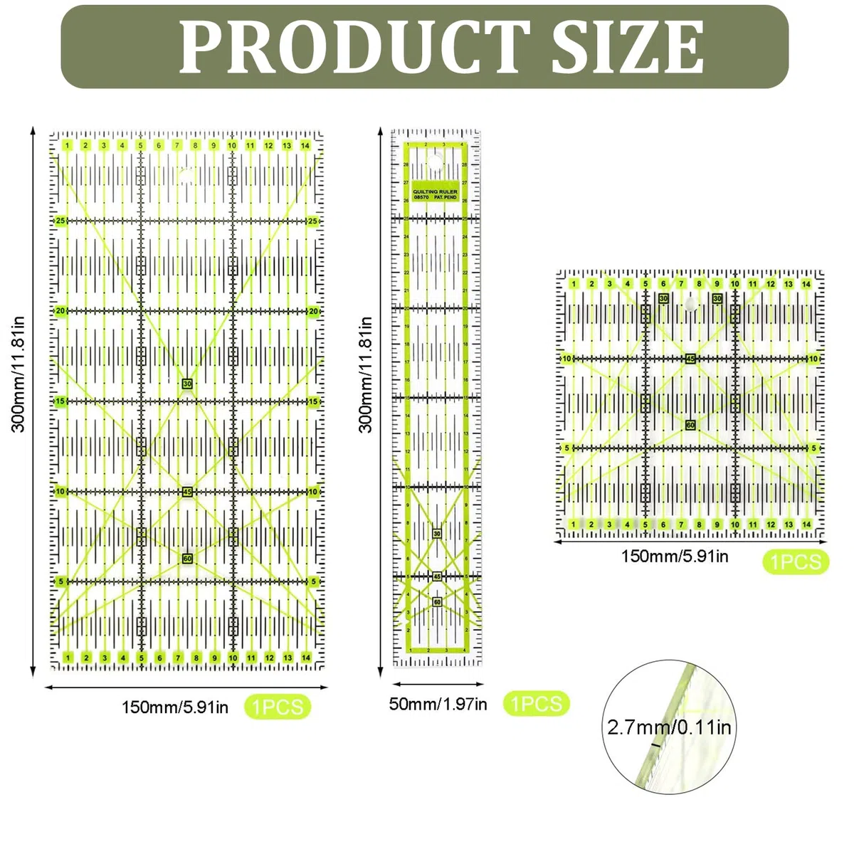 Set di 3 righelli da taglio fai da te, righello per trapuntatura, in plastica, accessori per cucito in acrilico, set di righelli trasparenti per trapuntatura, artigianato fai da te in