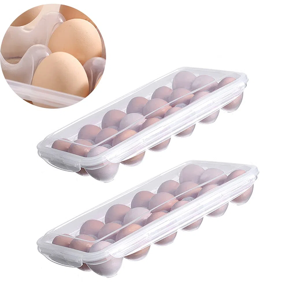 2 Pezzi Contenitore per Uova, Vassoio per uova, Portaoggetti per Uova, Scatola Porta Uova, Custodia in plastica per uova, con Coperchio, 18 Griglie, per Conservare Le Uova (Trasparente)
