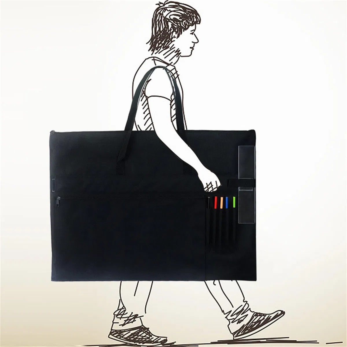 Borsa artistica per materiali di consumo - Custodia per il trasporto di grande capacità | Borsa resistente e impermeabile per opere d'arte, poster, schizzi e disegni, 70x52 cm