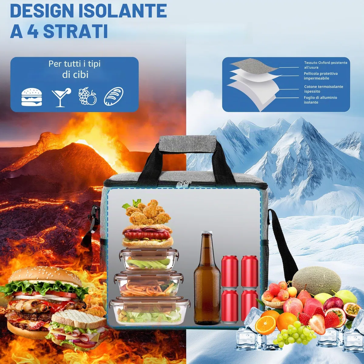 Borsa Termica 15L, Borsa Frigo Piccolo per Uomini Donne Bambini, Cooler Bag Portatile, Borsa Porta Pranzo, Lunch Bag per Ufficio, Picnic, Campeggio, Mare, Barbecue