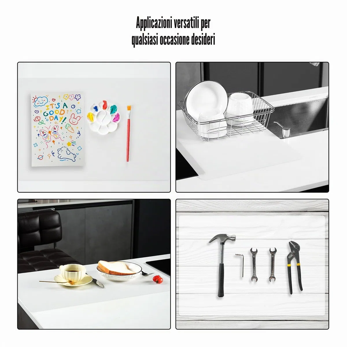 KitchenRaku Tappetino Silicone 60x40cm, antiscivolo resistente al calore grado alimentare lavabile in lavatrice Protezione Superficie di Lavoro Tavola da Disegno per Bambini BPA-free,Trasparente