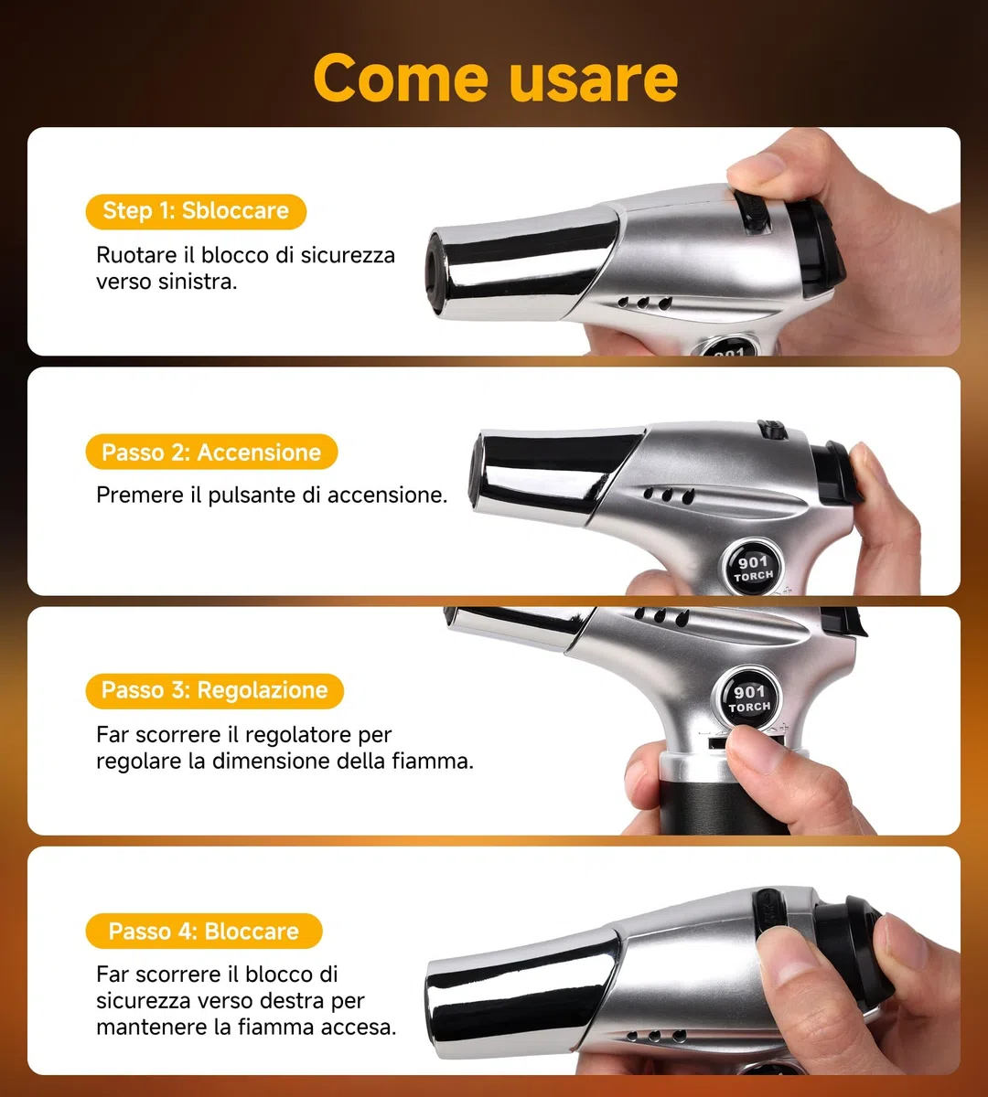 Ankway Cannello da Cucina, Fiamma Ossidrica Portatile con Blocco di Sicurezza e Fiamma Regolabile, Ricaricabile Regolabile per Rendere Croccante e per il Barbecue, Argento-Gas Butano Non Incluso