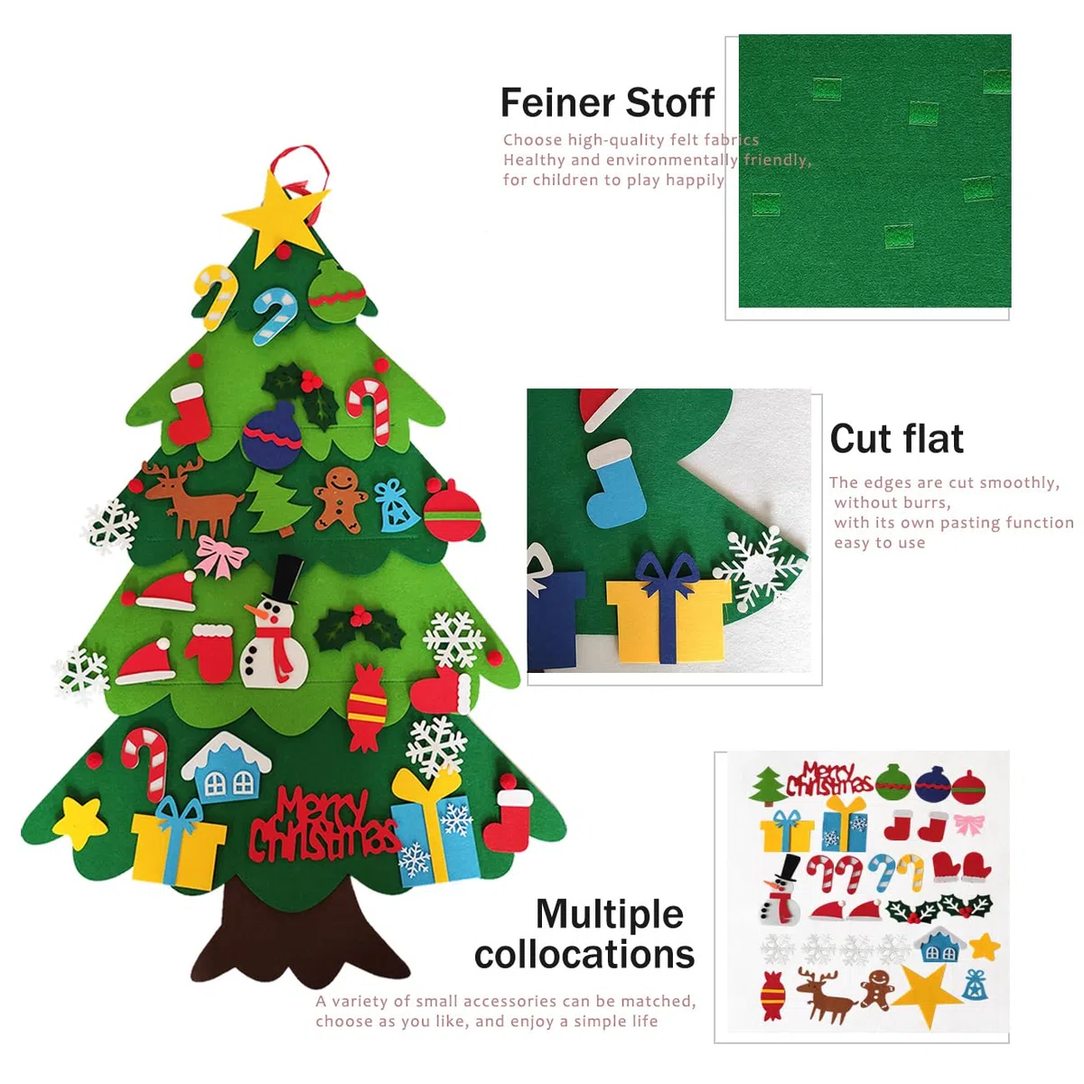 LUOHONG Albero Natale Feltro per Bambini, 32 Ornamenti Staccabili Regali di Natale di Nuovo Anno per Bambini, Decorazioni Natale per Pareti di Porte