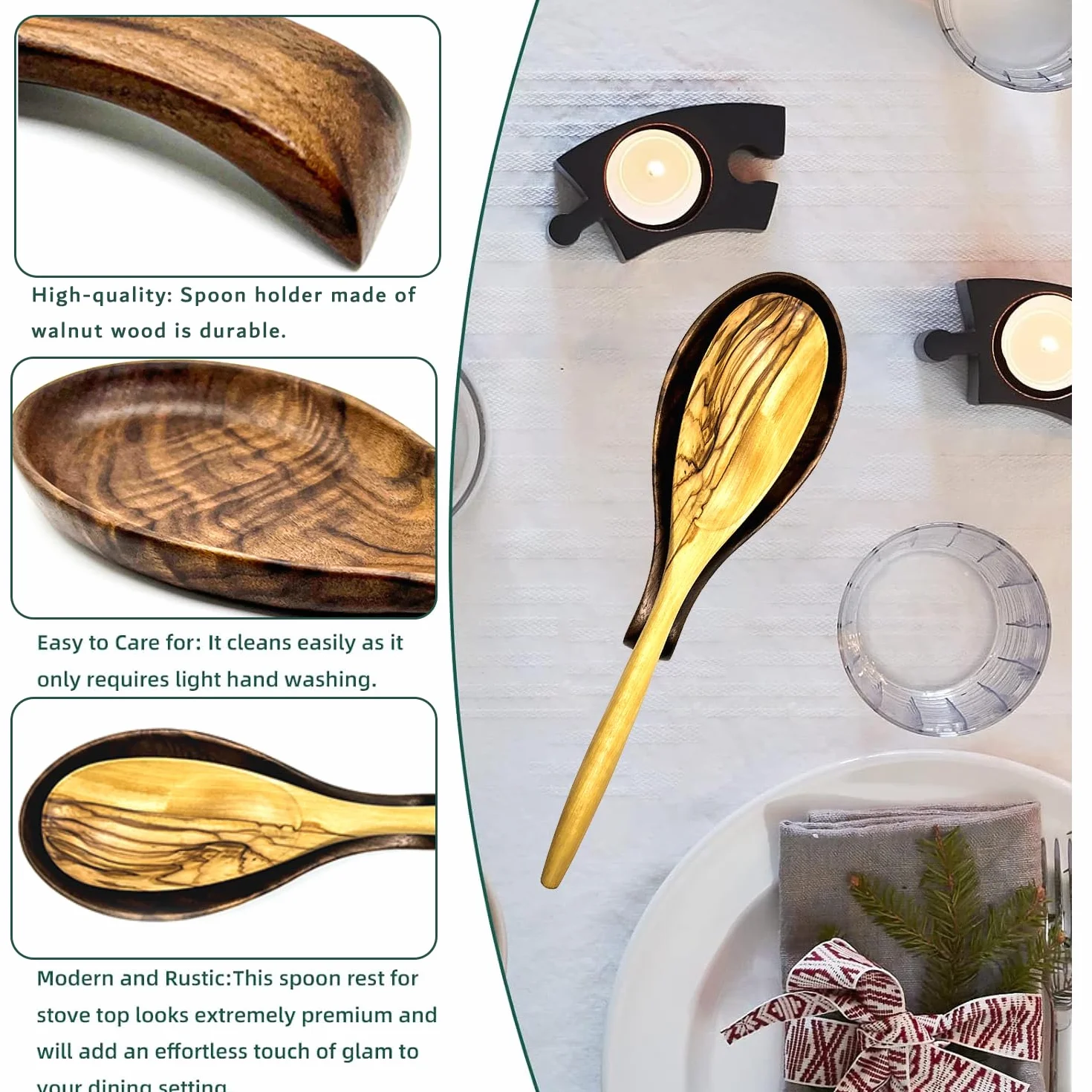 Poggia Cucchiaio In Legno, Poggia Mestoli da Cucina, Mestolo Cucina, Poggiamestolo per Conservare Utensili da Cucina, Spatole, Cucchiai, Cibo(Noce nera)