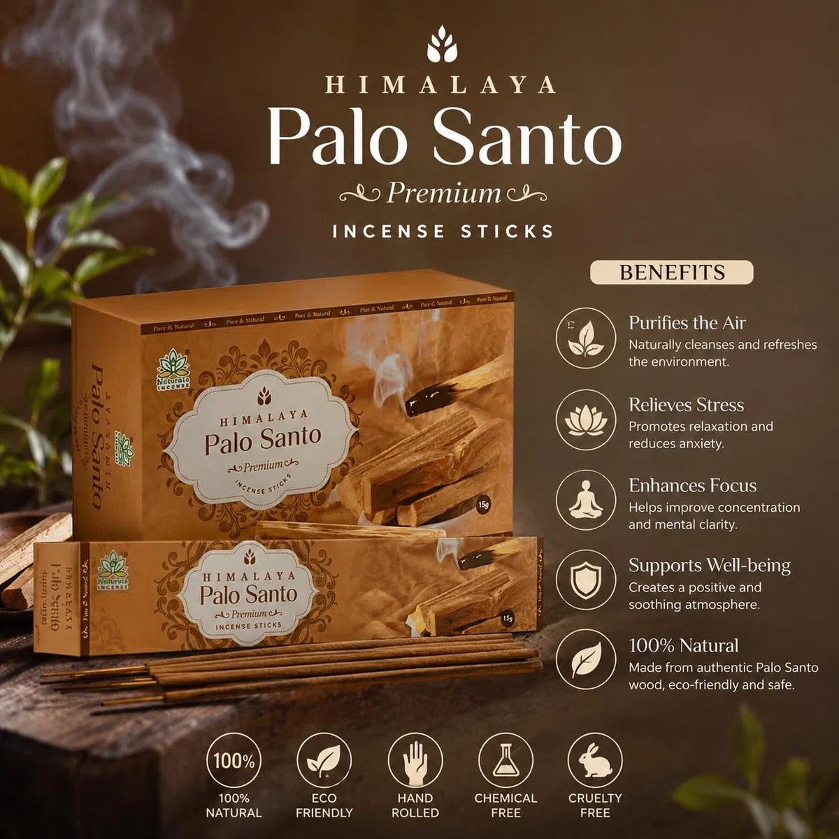 Himalaya Bastoncini Incenso Premium Palo Santo – Legno Santo Naturale per Elevazione Spirituale, Meditazione e Purificazione Energetica
