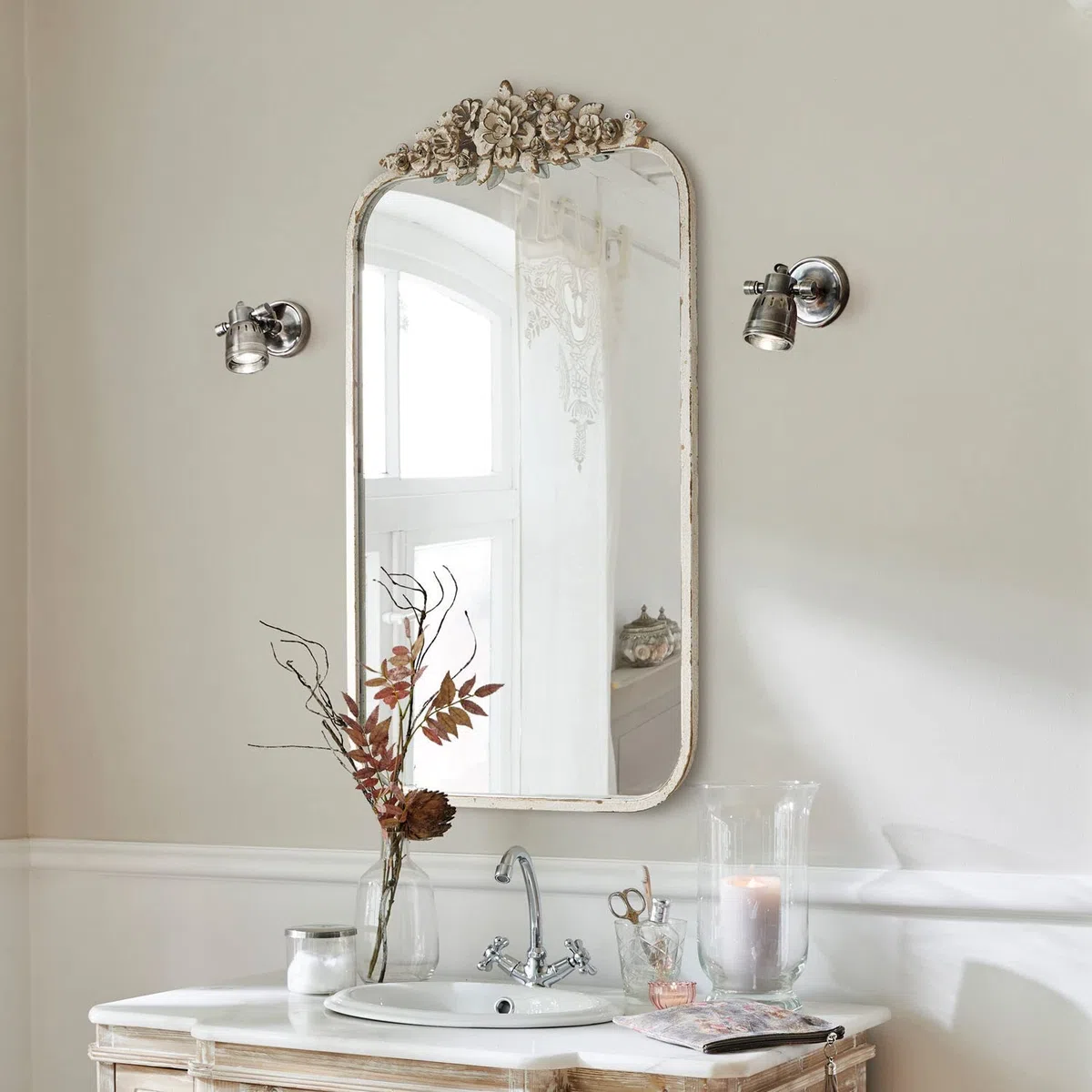 Loberon Veilleures Specchio - Cornice ornata - Romantico Stile Shabby Chic, Crema Antico