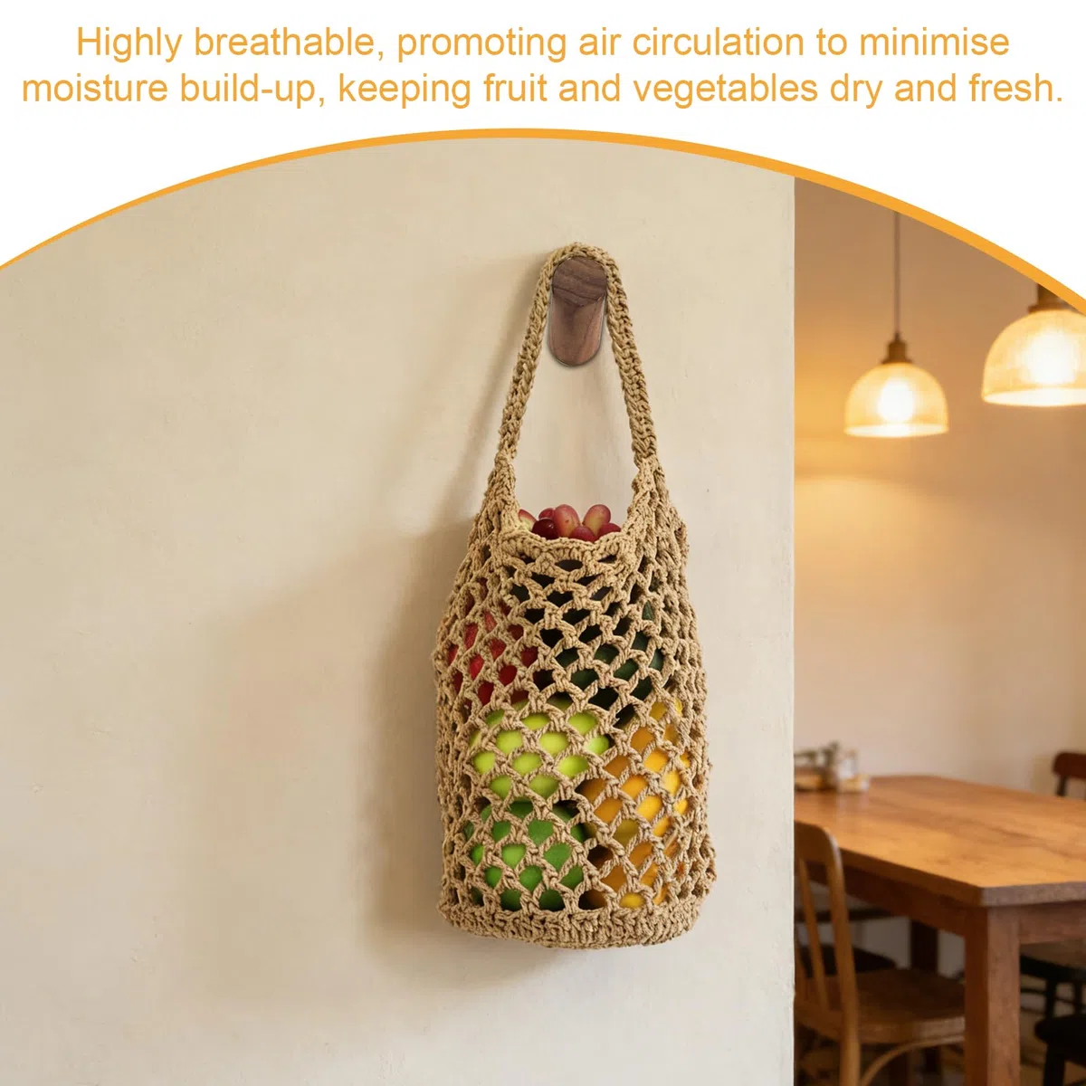 Porta Frutta, Cestino da Appendere Cestini Portaoggetti, 2 Pezzi Intrecciati a Mano Rete Canapa 32x16cm per Uova Frutta Verdura Cucina, Sospensione a Parete o a Soffitto