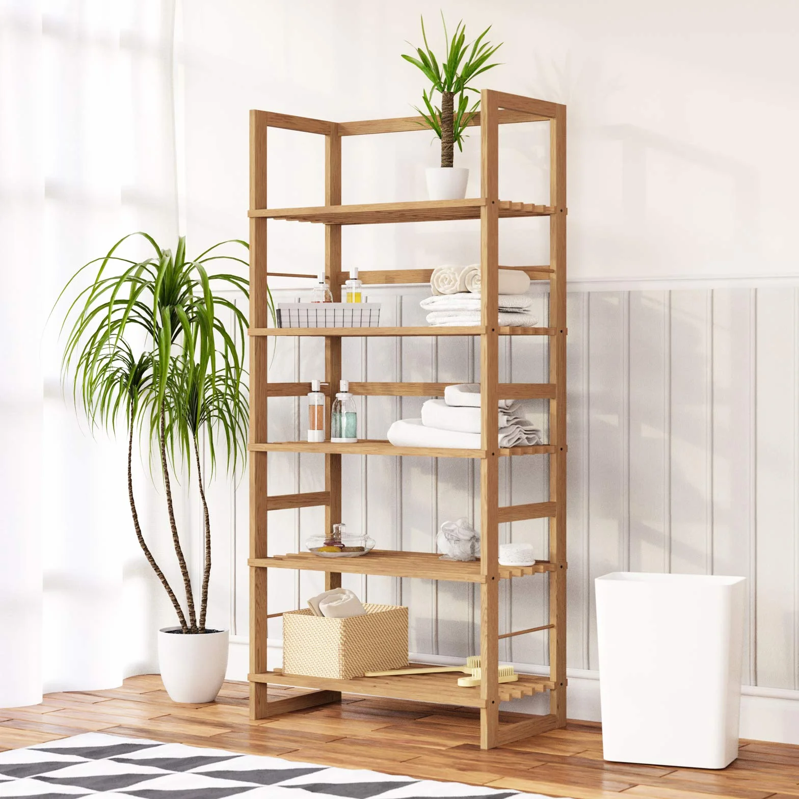 Casaria Scaffale da bagno in Legno 5 Ripiani Mobiletto da Cantina 135,5 x 58 x 27 cm Libreria Salvaspazio Portaoggetti