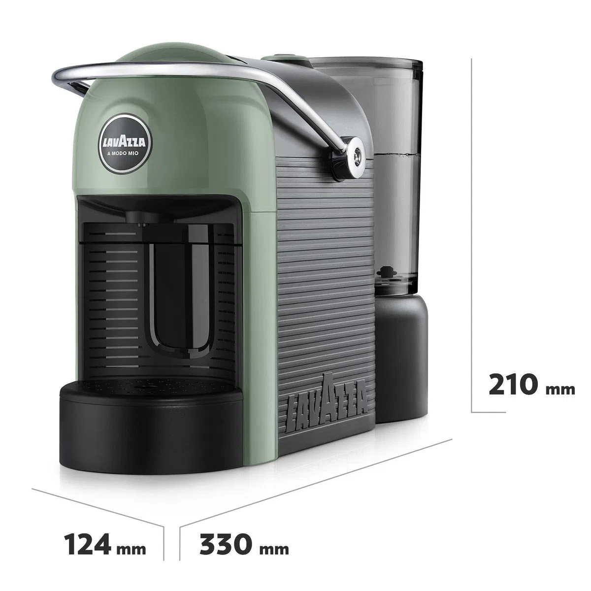 Lavazza A Modo Mio Jolie Evo, Macchina per Caffè Realizzata con 36% di Plastica Riciclata, Macchina Espresso con 64 Capsule Lavazza A Modo Mio Tierra Assortite Incluse, Verde