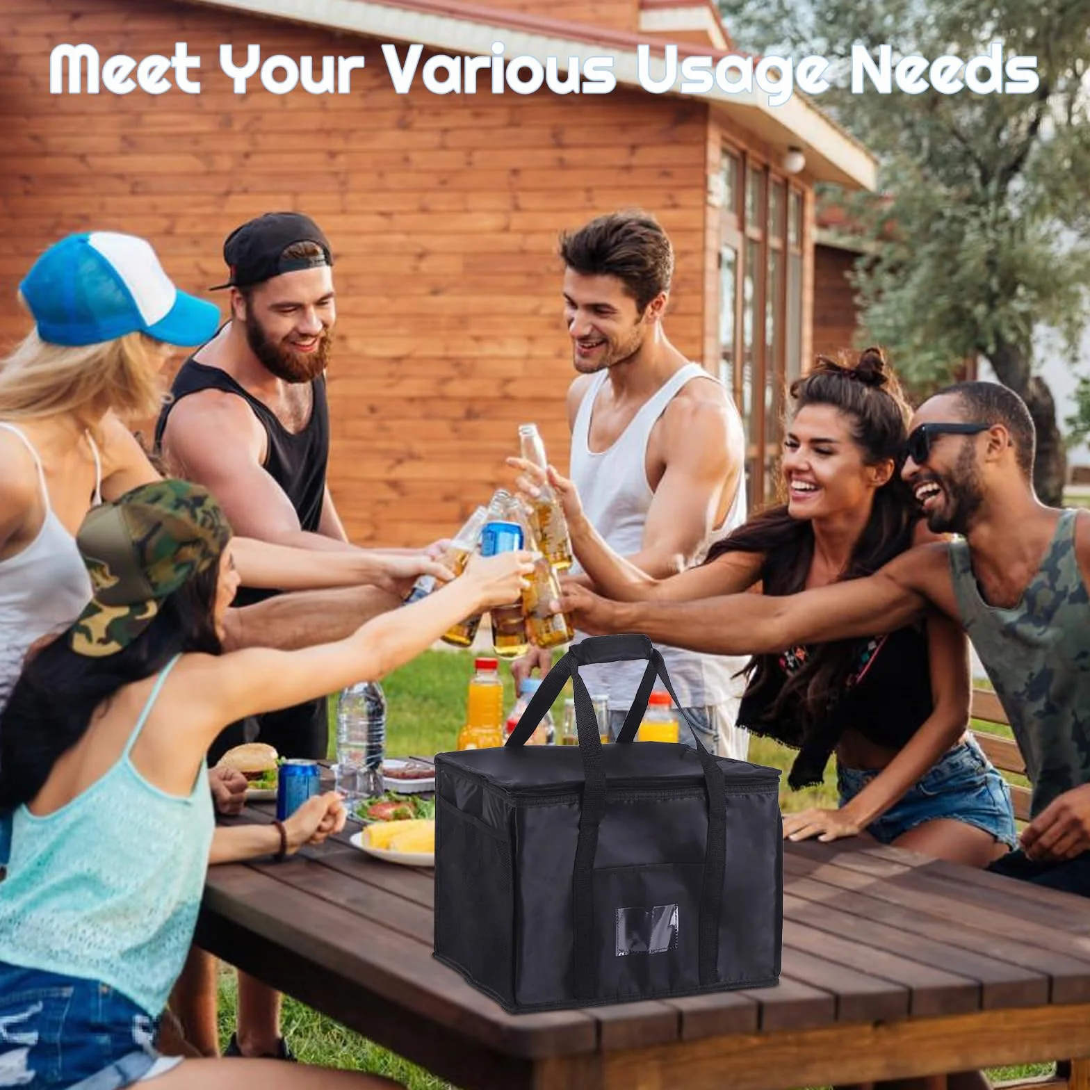 SUOXU Borsa termica termica da 40 l, grande, pieghevole, isolata, per picnic e shopping, borsa termica per campeggio, barbecue e consegna di cibo (nero)