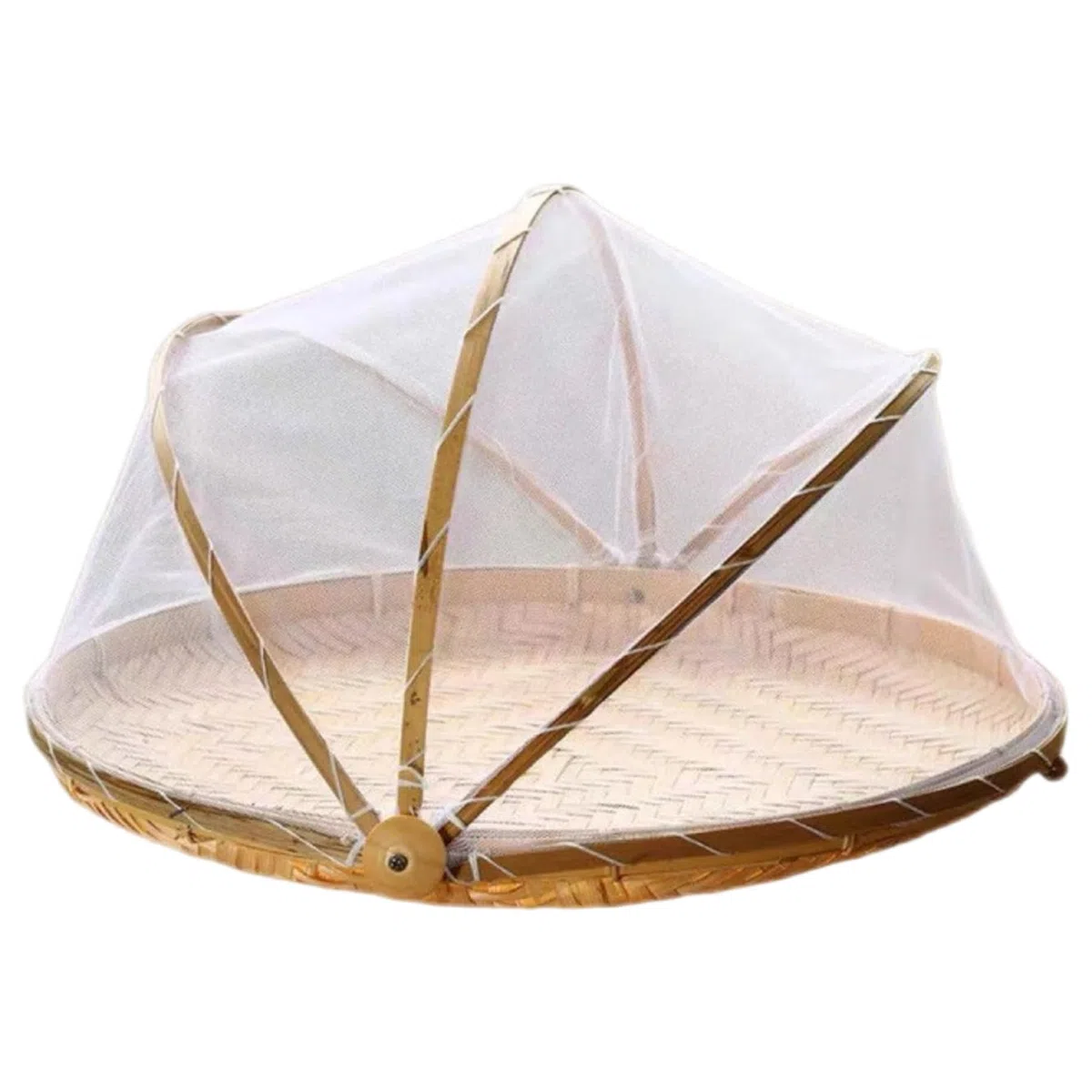 Cesto da frutto a Rete con Tenda Alimentari di Coperchio Bamboo da 11 Pollici con Copertura di Garza in Rete per Verdure Frutta Snack da Dessert Pane