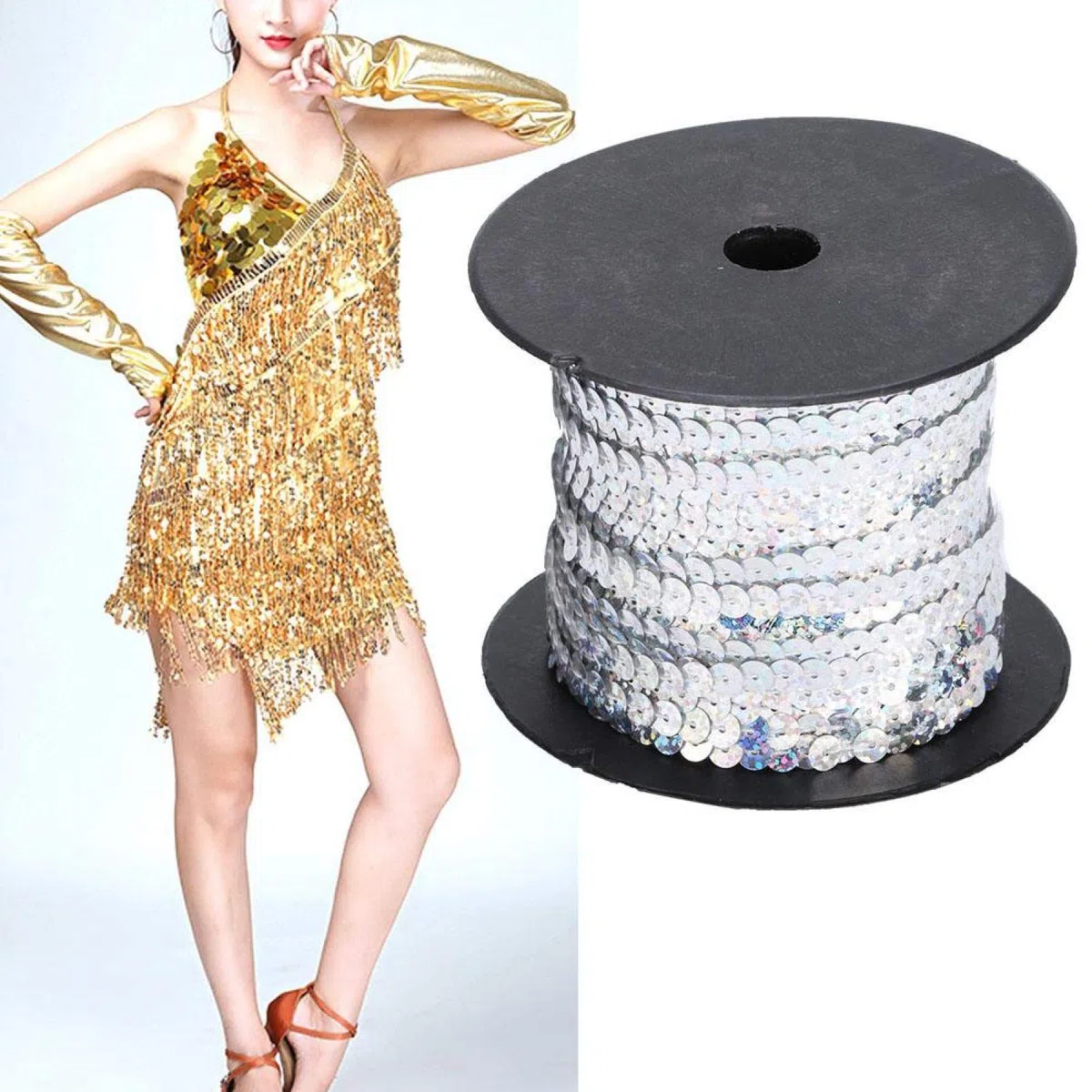 Nastro di Paillettes Decorativo in Argento, 100 Metri, 6mm, per Gioielli, Costumi, Cucito e Creazione di Nastri