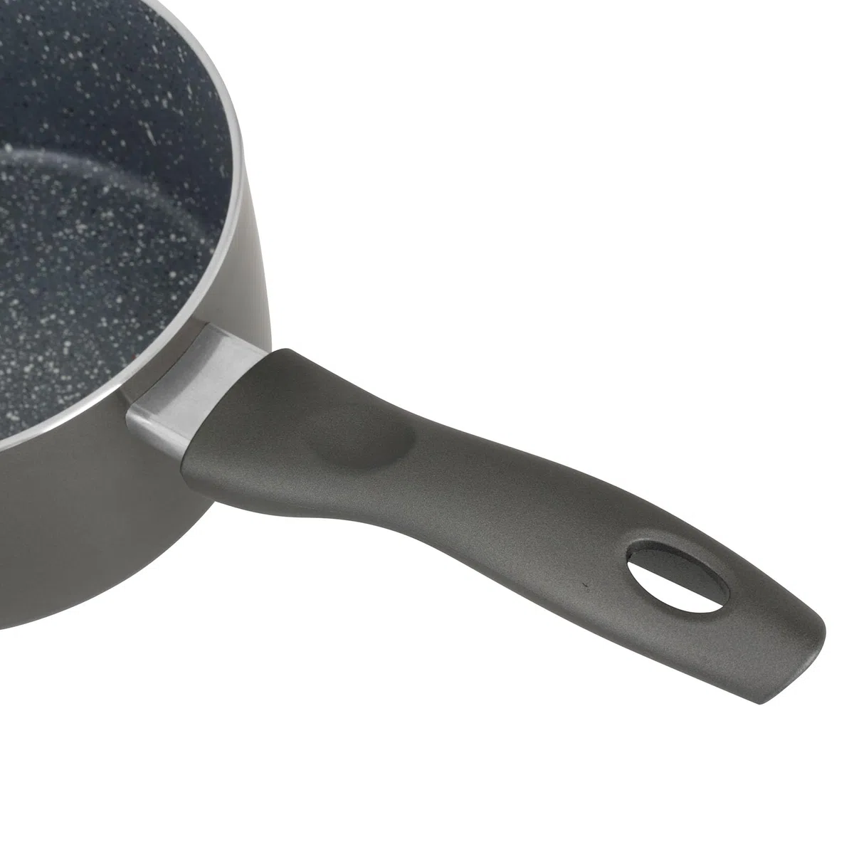 Crealys 539347 - Casseruola in alluminio AUTAN Ø 16 cm H 8 cm – Rivestimento antiaderente sano in ceramica effetto pietra – Colore grigio – Manico termoresistente in silicone – Tutti i piani cottura