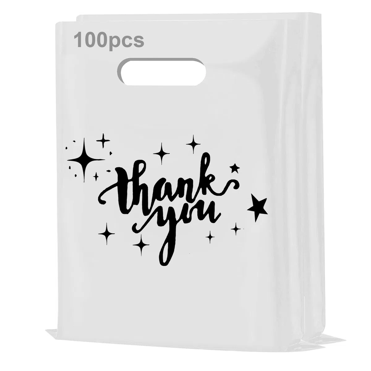 nplaseta 100 Pezzi Sacchetti Regalo Ringraziamento con Manici 30x40cm Sacchetti di Plastica per Tende Riutilizzabili per Negozi Boutique,Festività (Bianco)