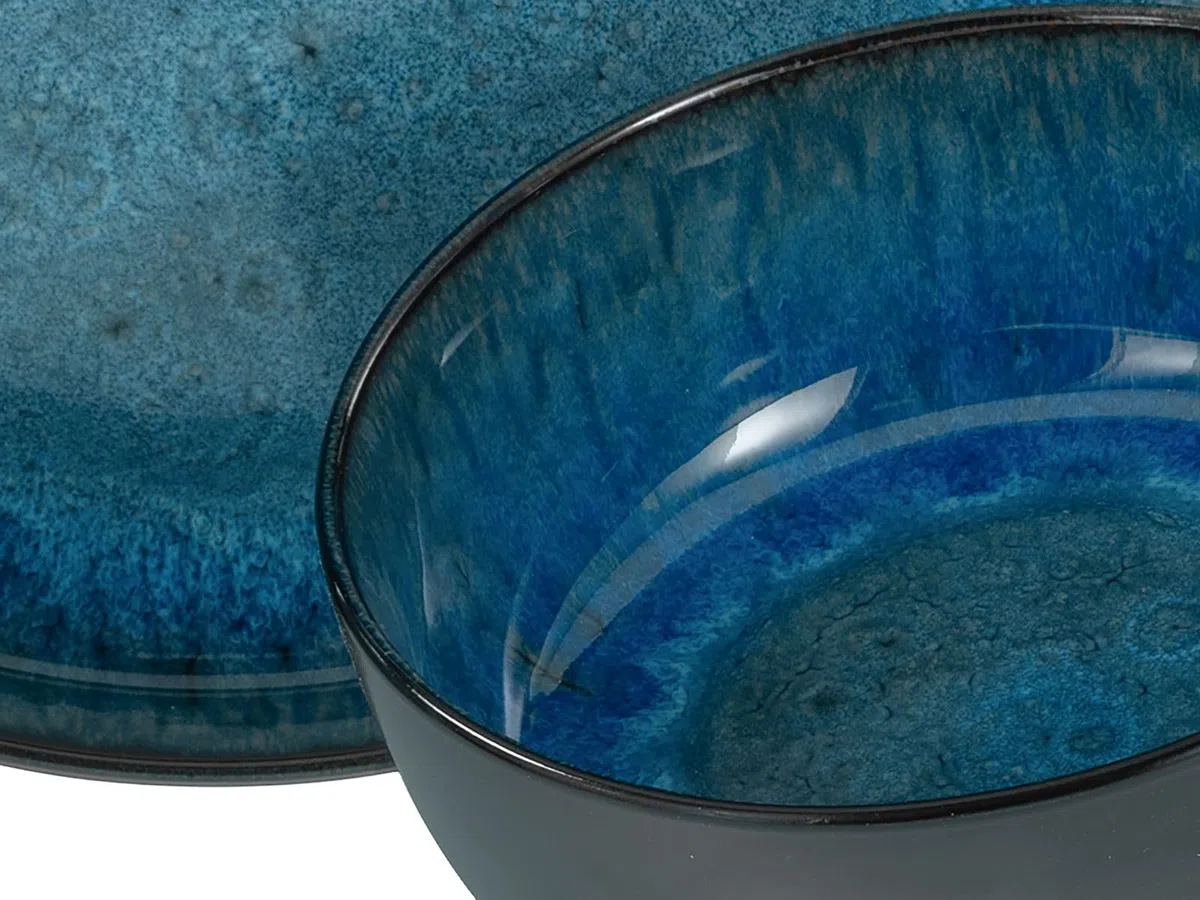 CreaTable, 21550, Serie Nordic Fjord Blue, 12-teiliges Geschirrset, Teller Set aus Steinzeug