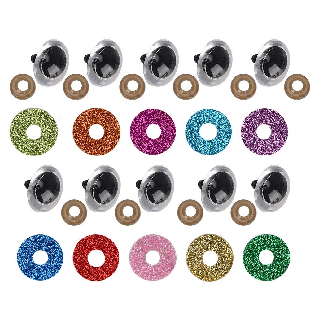 100 Occhi di Sicurezza con Disco Glitterato Colorato, Set di Occhi di Bambola Glitter Occhi di Sicurezza Colorati con Rondelle per Animali (16MM)
