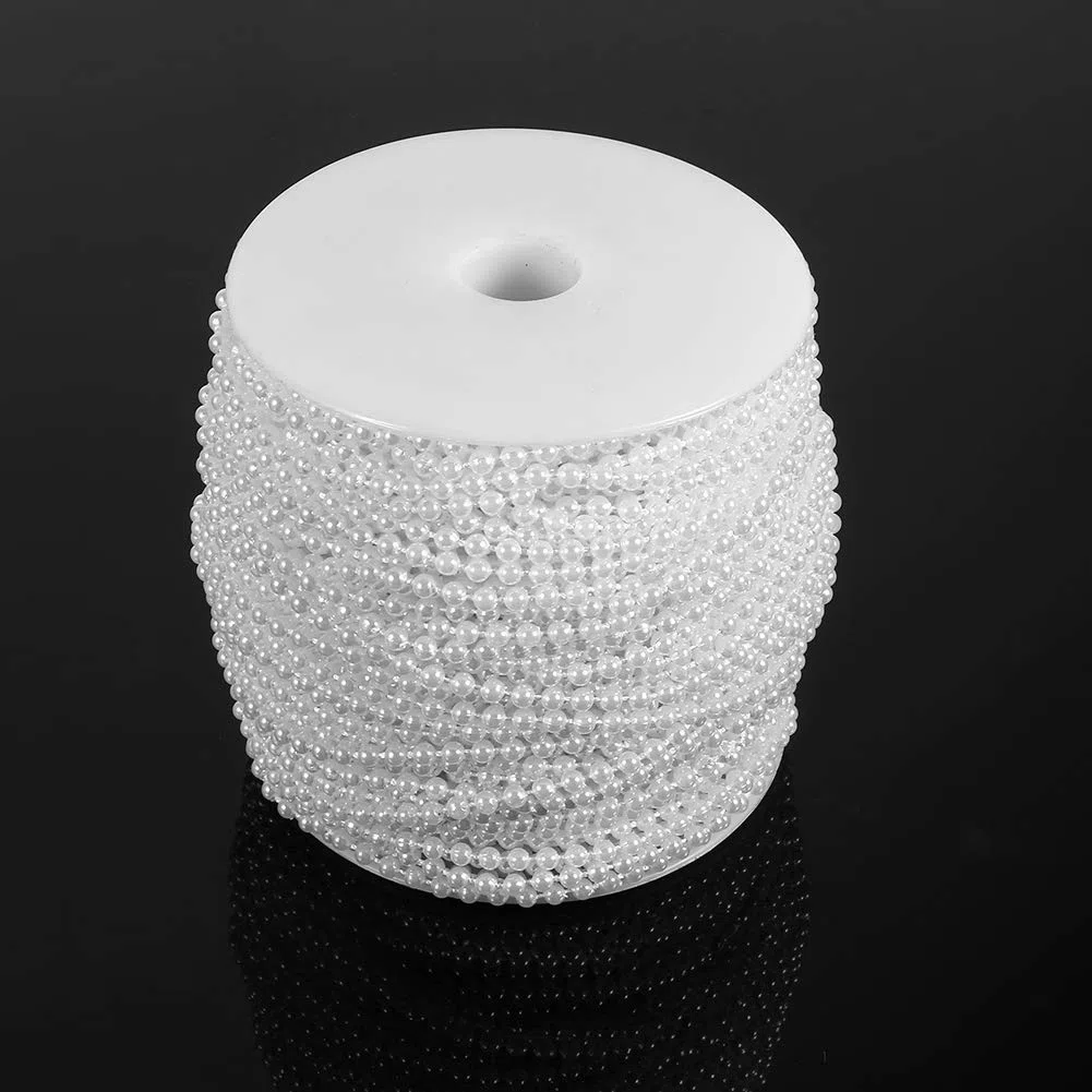 Perle Decorative Artificiali 3mm Bianco in Bulk con Filo da Pesca per Centrotavola Matrimonio Decorazioni Fai da Te Ghirlande Addobbi 50m Rotolo